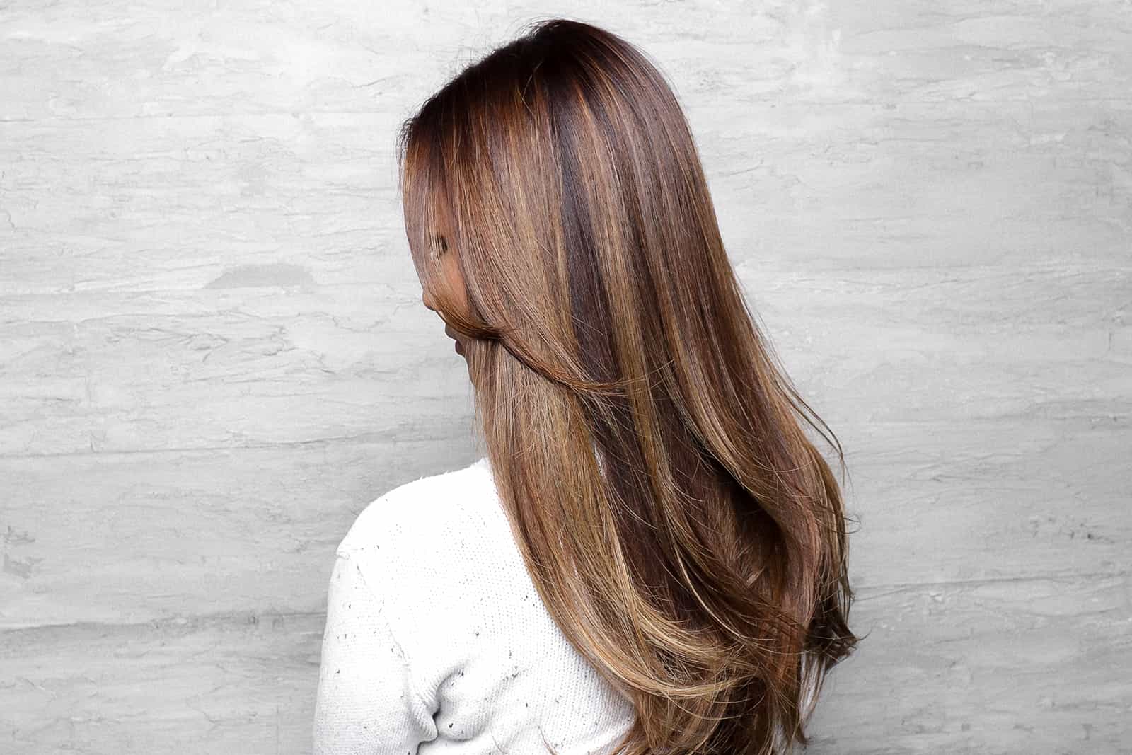 Partial highlights balayage smooth blow out hair