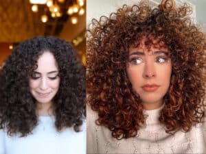 Before and after a curly cut and color