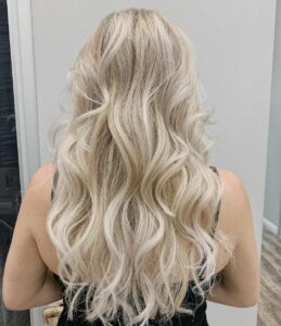 Woman with icy platnium blonde hair